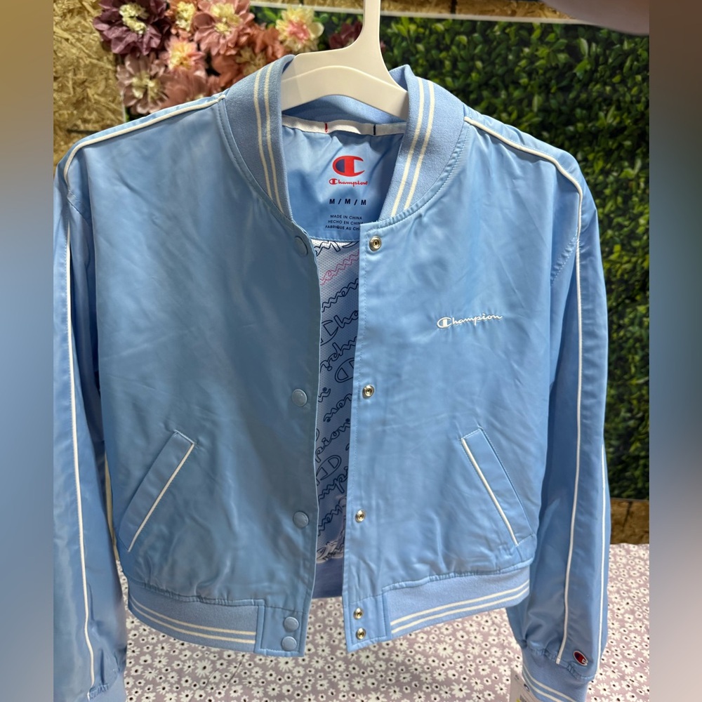 Champion Sky Blue Bomber Jacket with White Details